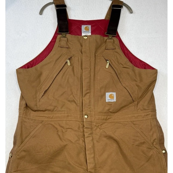 Carhartt Duck Bibs Men's 38x28 Insulated Quilt Lined Brown Workwear USA Made - Picture 2 of 16